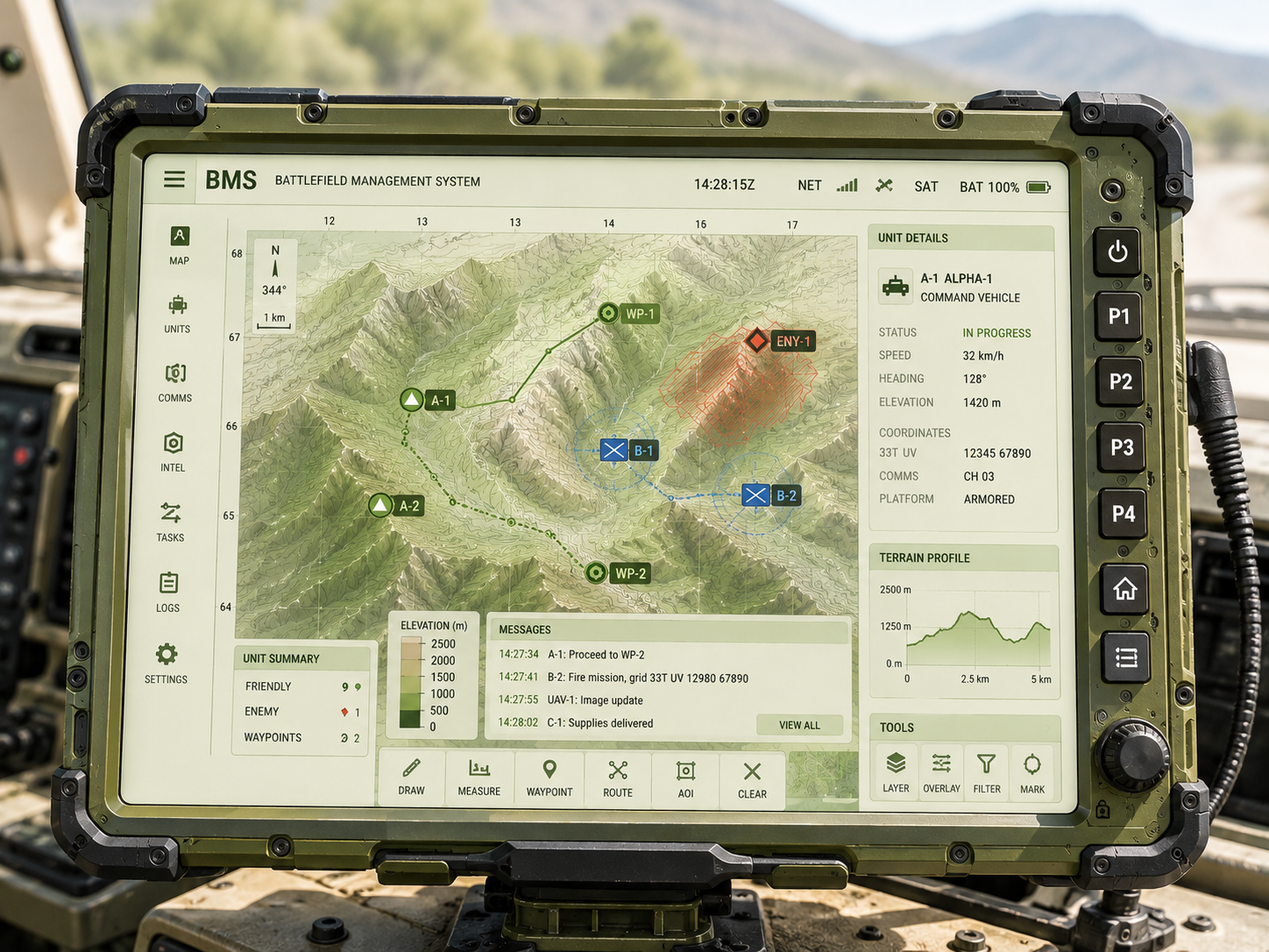 BMS displayed on a rugged military tablet